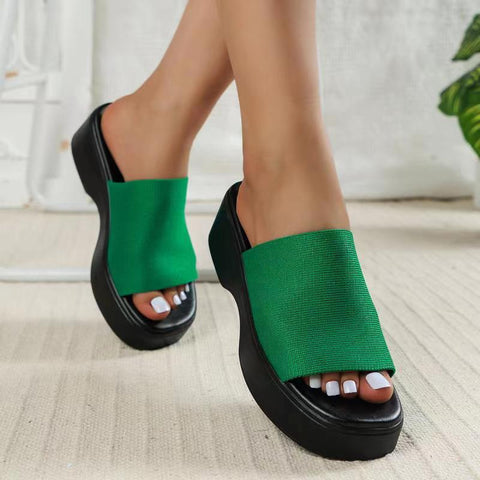 Toe Thick Bottom Solid Color Outerwear Open Slippers
