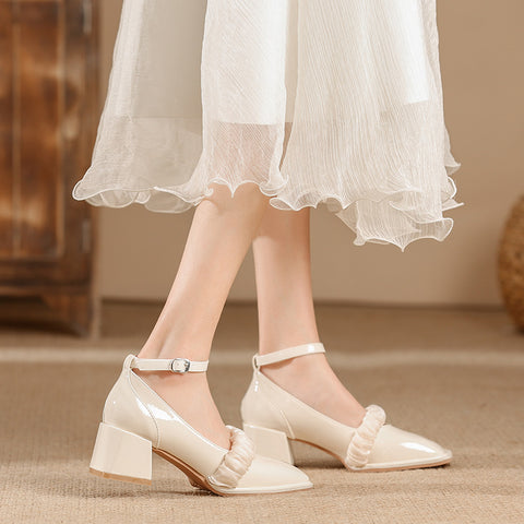 Women's Spring Fairy Style Patent Square Toe Low-cut Women's Shoes