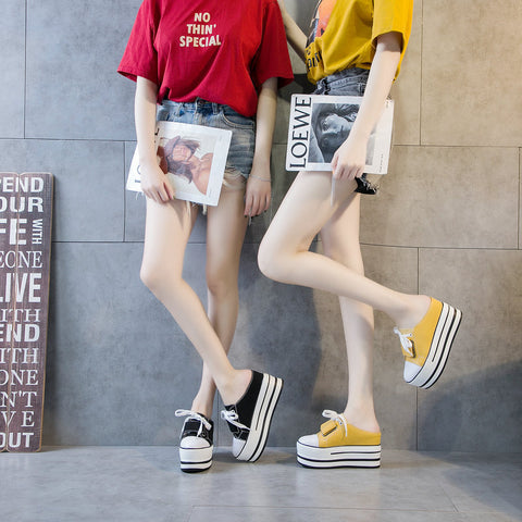Women's Round Toe Korean Style Fashion Platform Casual Shoes