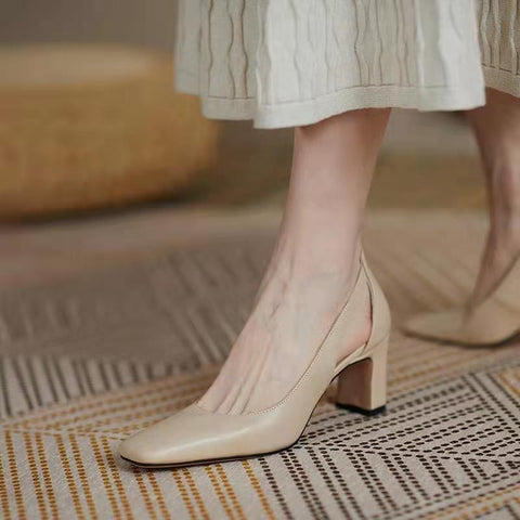 Women's Commuter Pumps Female Chunky Hollow Out Square Toe Women's Shoes
