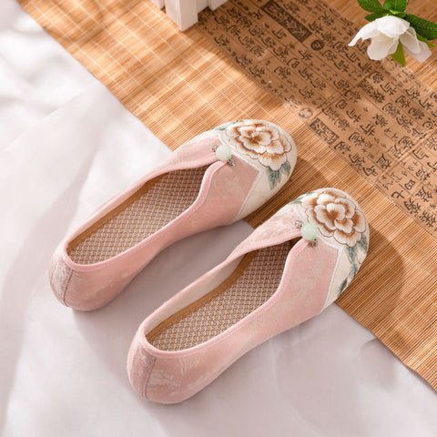 Women's Low Chinese Cheongsam Pumps Height Increasing Canvas Shoes