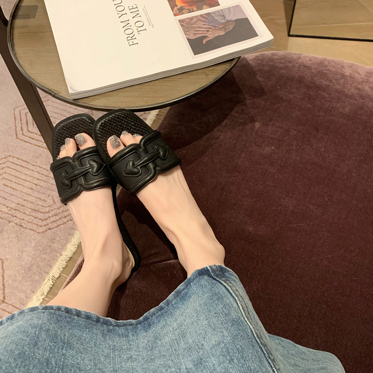 Mom Summer Fashion Straw Flat Square Sandals