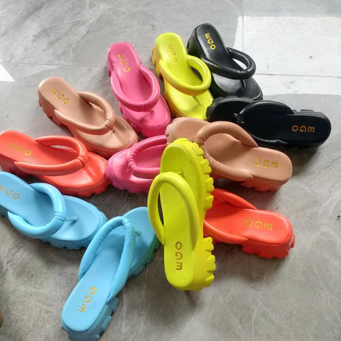 Size Thick Bottom Flip-flops Style Solid Color Heels