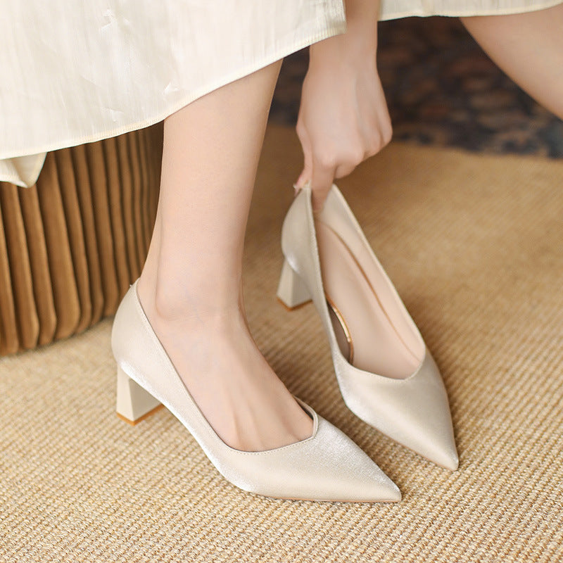 Women's Handmade Square Toe High Chunky Heels