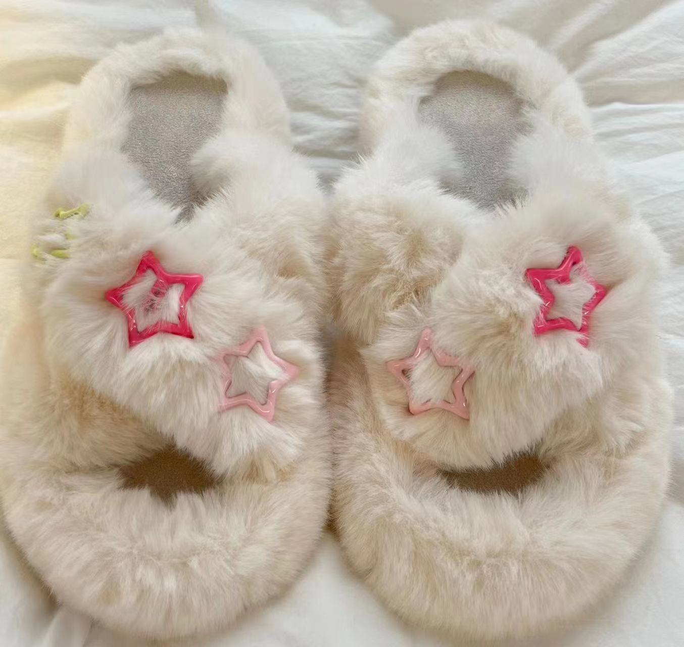 Women's Fluffy Platform Handmade Fashion Cotton Slippers