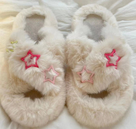 Women's Fluffy Platform Handmade Fashion Cotton Slippers
