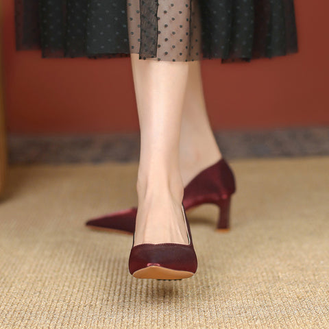 Women's Handmade Square Toe High Chunky Heels