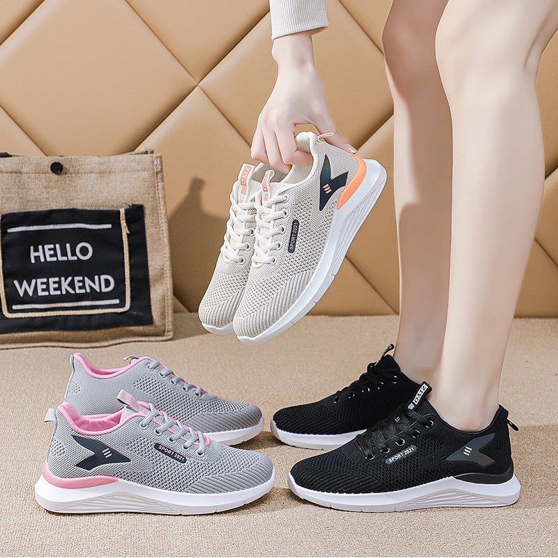 Women's Flying Woven Spring Soft Sole Korean Style Mesh Sneakers