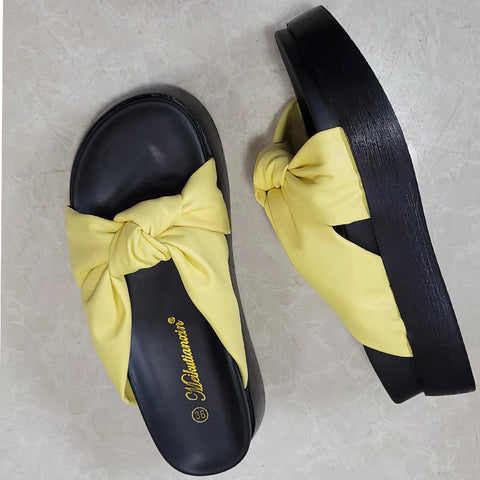 Women's Bowknot Thick Bottom Round Toe Summer Slippers