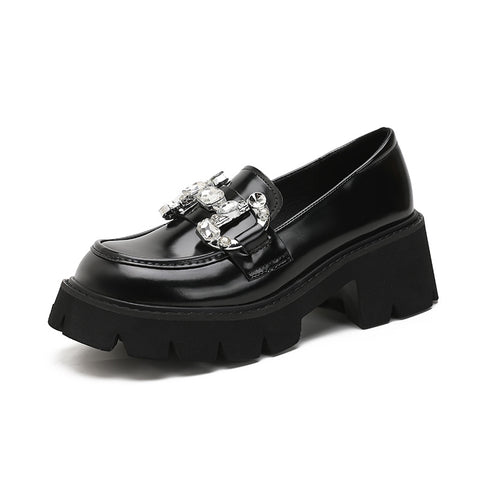 Zapatos de cuero con hebilla de diamante de imitación de estilo Preppy para mujer