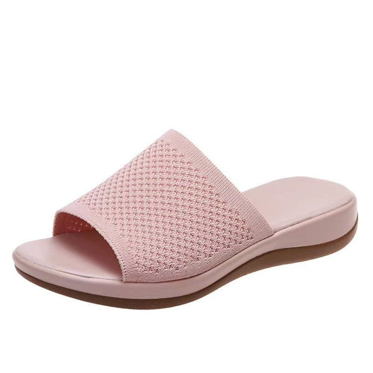 Women's Thick Low Pu Sole Lightweight Flying Woven Slippers