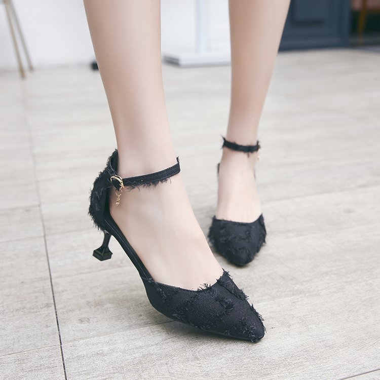 Women's Rubber Stiletto Suede Pointed Toe Ankle-strap Buckle High Heels