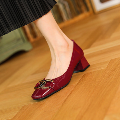 Zapatos de charol de dos vías Retro francés grueso para mujer
