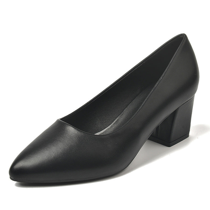 Women's High Chunky Pointed Black Wide Feet Women's Shoes
