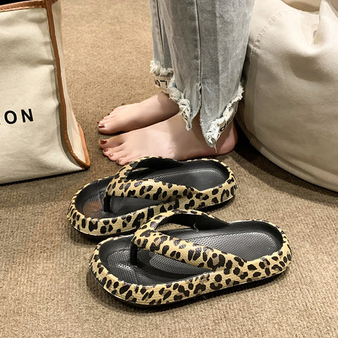 Women's Wear Summer Toe Thick Bottom Fashion Leopard Slippers