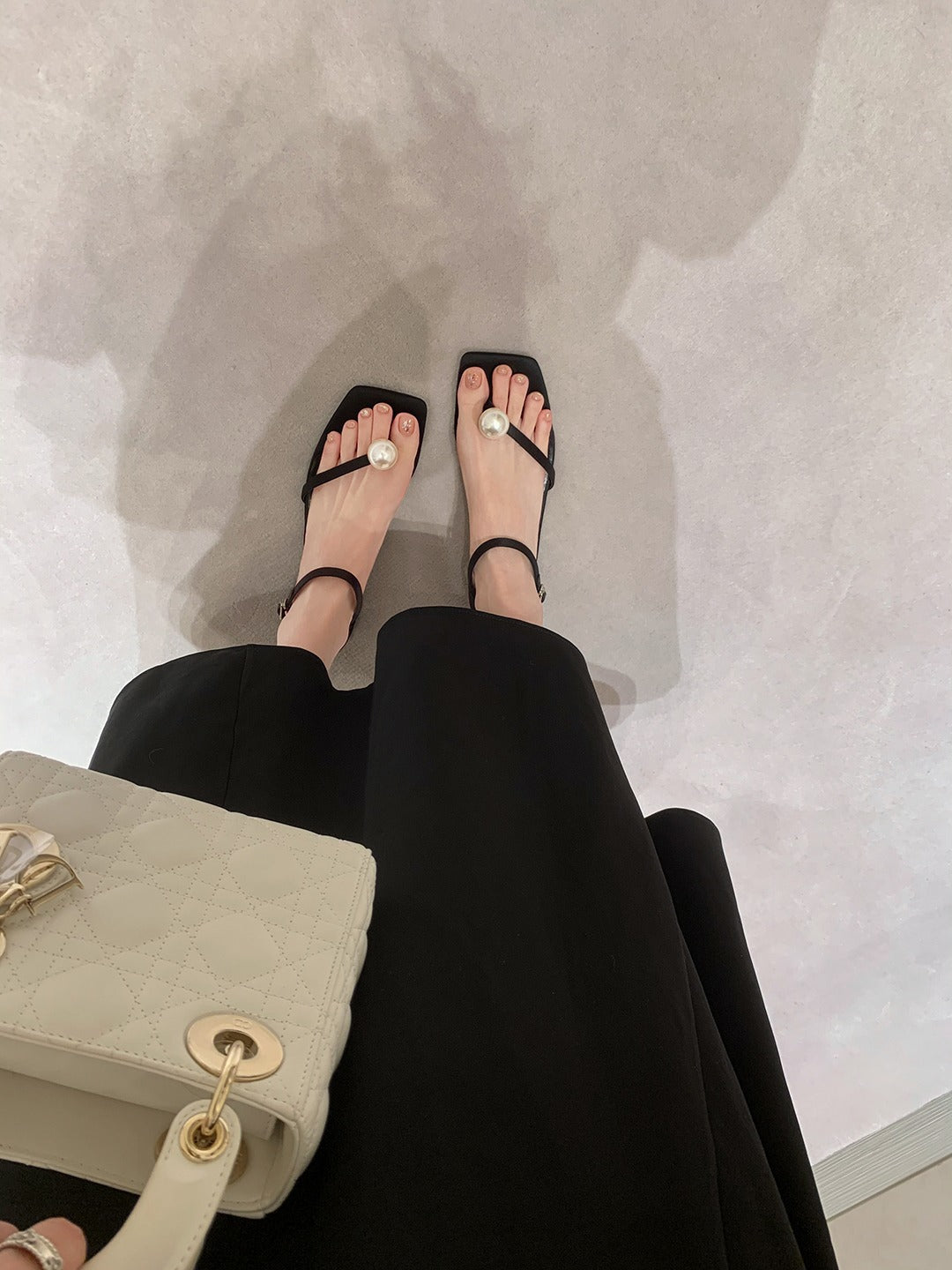 Women's Toe Pearl Flip-flops Buckled Chunky Summer Sandals