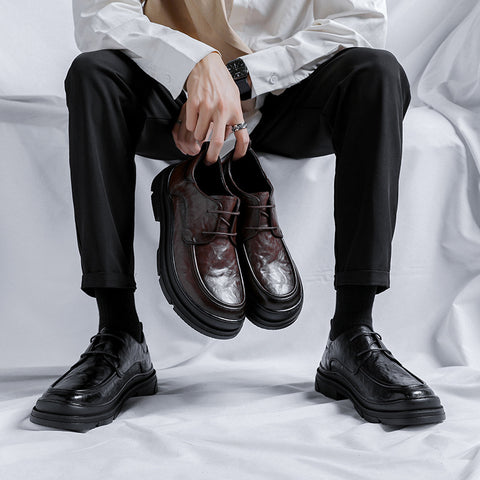 Men's Autumn British Style Genuine Black Big Leather Shoes