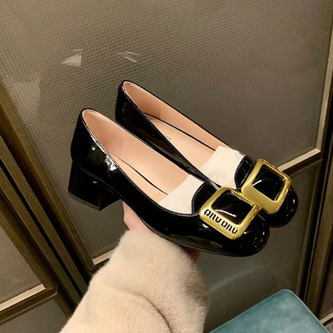 Women's French Round Toe Square Buckle Low-cut Women's Shoes