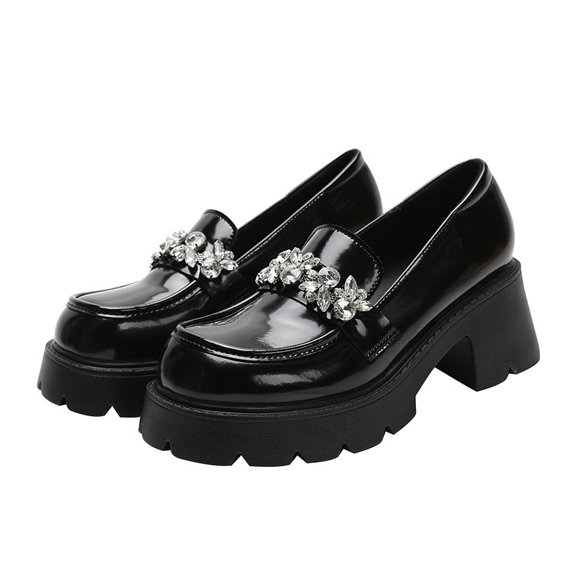 Women's British Style All-match Black Authentic Square Loafers