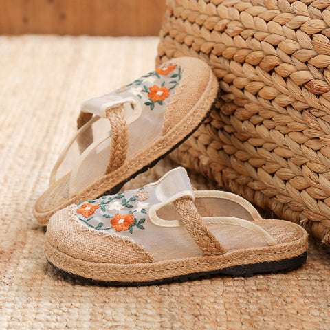 Women's Summer Embroidered Ethnic Style Linen Mesh Sandals