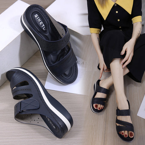 Women's Metal Buckle Stitching Thick High Plus Size Sandals