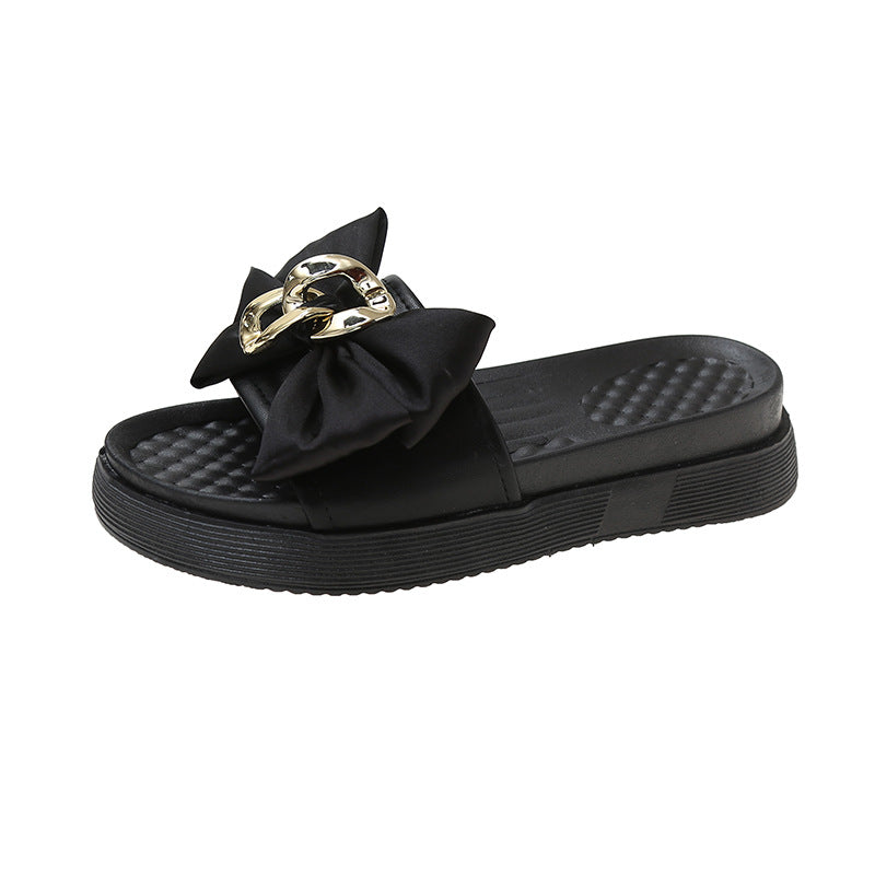 Women's And Summer Chain Thick-soled Muffin Bowknot Slippers