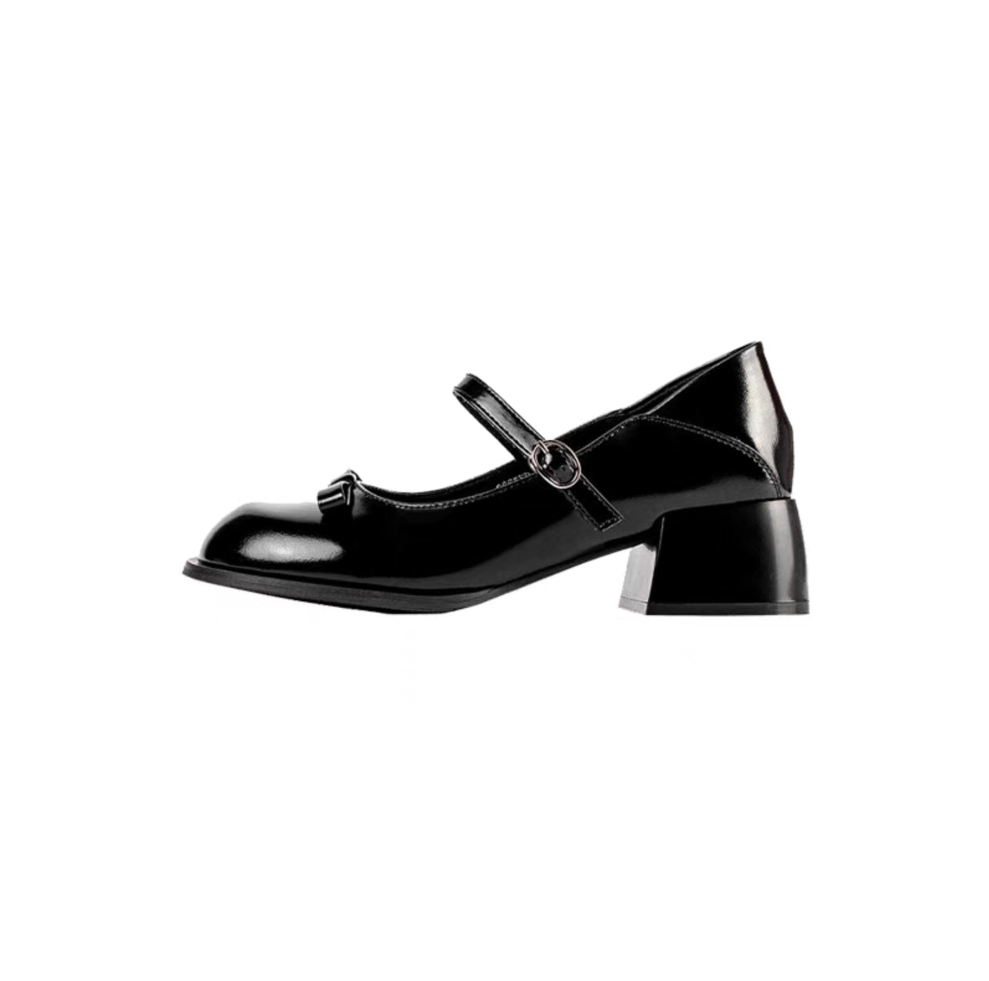 Women's Jane Bowknot Square Head Strap Black Women's Shoes
