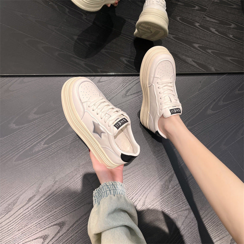 Women's Elevator White Spring Small Platform Sports Sneakers