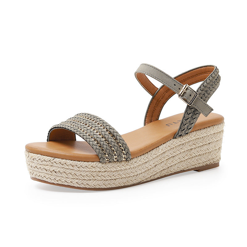 Hemp Rope Straw Buckle With Chain Sandals