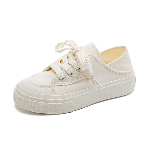 Women's All-matching Niche Design Breathable White Two-way Canvas Shoes