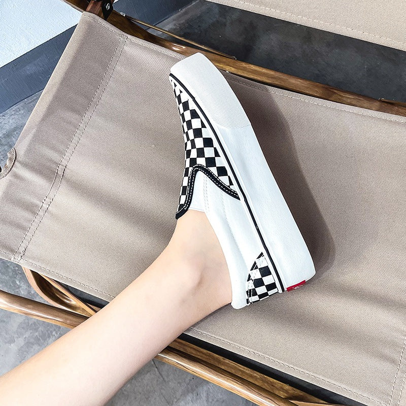 Women's And White Plaid Slip-on Chessboard Platform Canvas Shoes