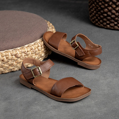 Women's Flat Velcro Solid Color Roman Style Sandals