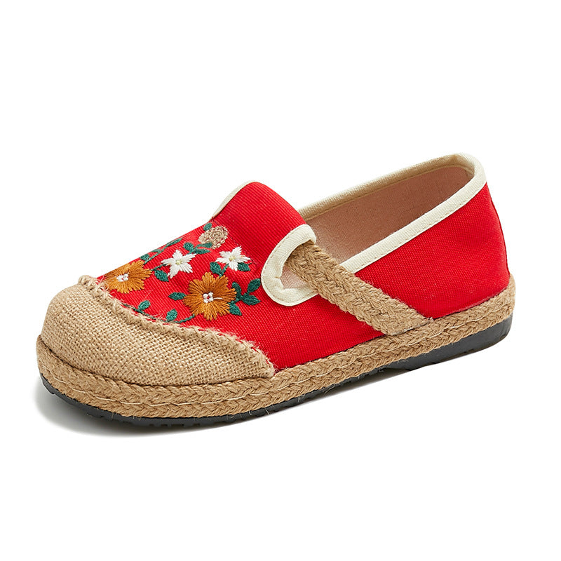Women's Flat Low-top Shallow Mouth Pumps Artistic Ethnic Canvas Shoes