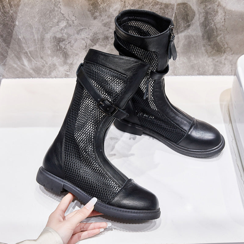 Women's Hollow Mesh Breathable Thin High-top Flat Boots