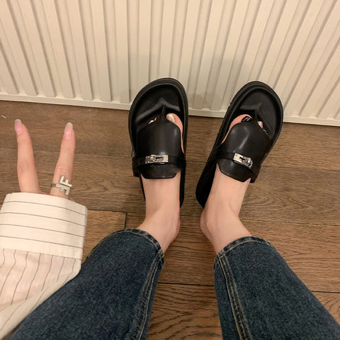 Women's Flip-flops Lock Thick Bottom Toe Slippers