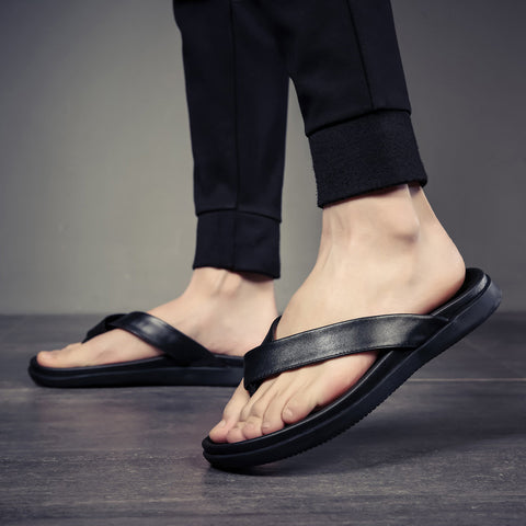 Men's Summer Top Layer Cowhide Flip-flops Sandals