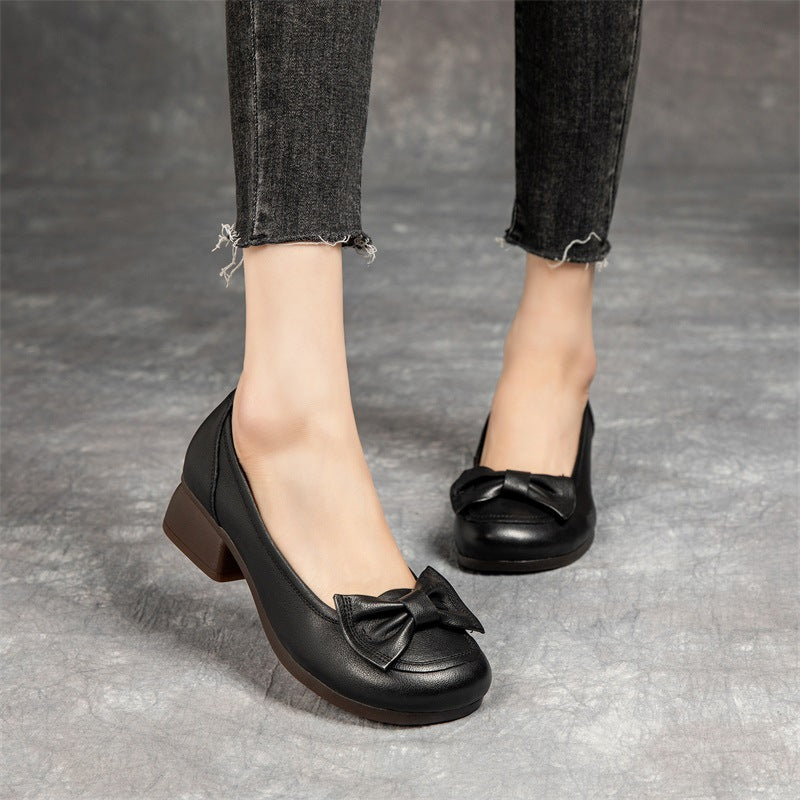 Women's Top Layer Cowhide Soft Bottom Low-cut Heels