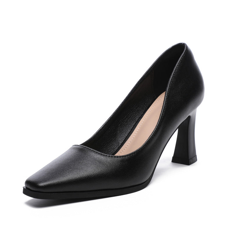 Women's High Black Square Toe Professional Chunky Women's Shoes