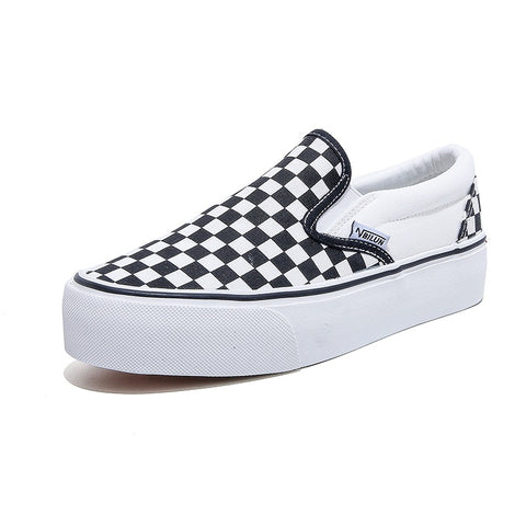 Women's And White Plaid Slip-on Chessboard Platform Canvas Shoes
