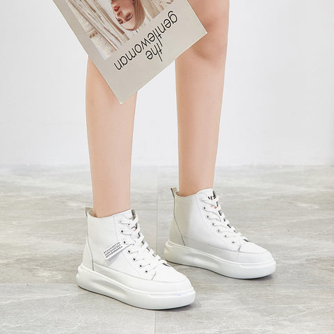 Women's White Platform Korean Style Flat Casual Shoes