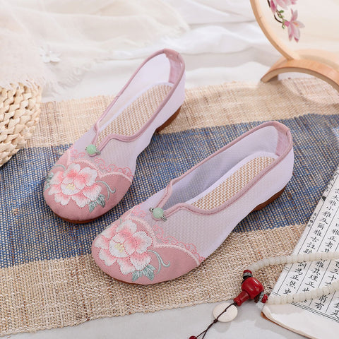 Old Beijing Embroidered Mesh Cloth Ethnic Canvas Shoes