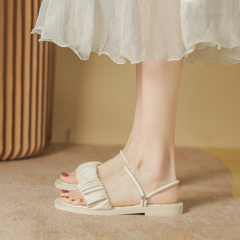 Women's Pleated Two-way All-matching Outer Wear Soft Bottom Sandals