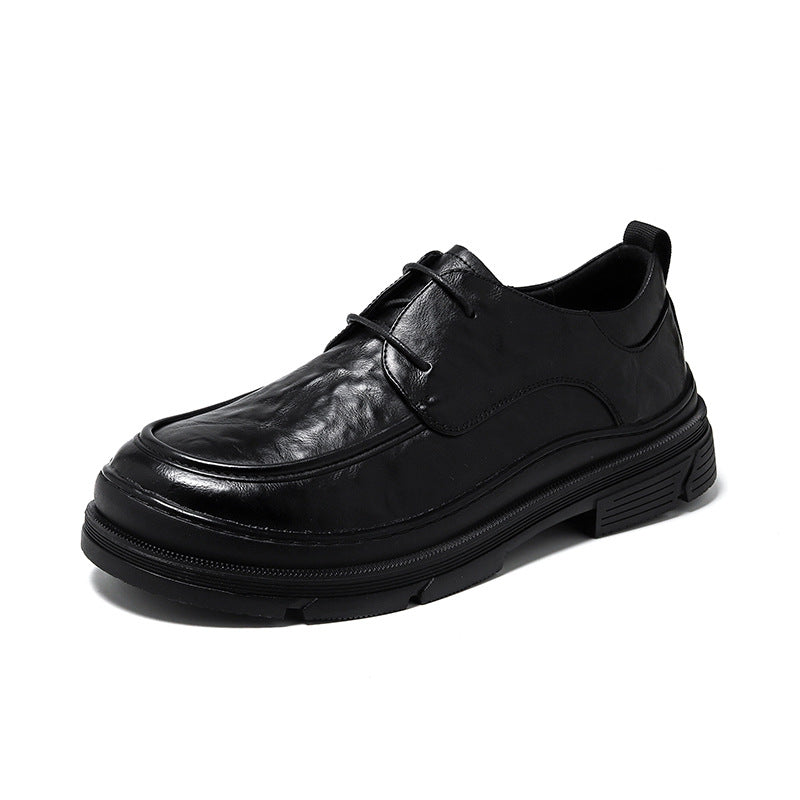 Men's Autumn British Style Genuine Black Big Leather Shoes