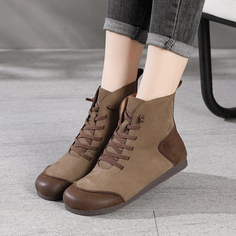 Women's Retro Round Head Stitching National Boots