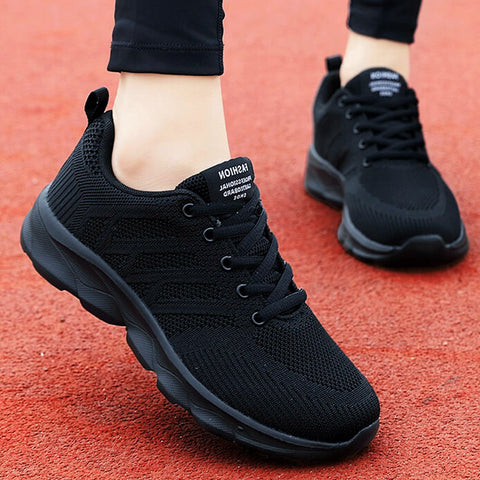 Women's Running All Black Mesh Breathable Jogging Sneakers