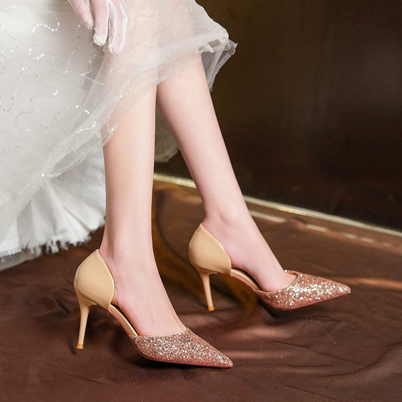 Women's Sequined Style Adult Ceremony Stiletto Hollow Bridal Women's Shoes