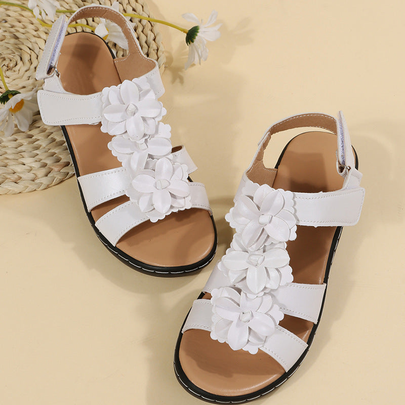 Women's Wedge Peep Toe Flower And Comfortable Large Sandals