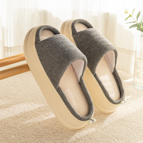 Women's & Men's Couple Linen Home Indoor Slip-on Thick Slippers