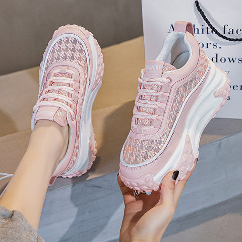 Women's Bottom Height Increasing Insole Lace Up Sneakers