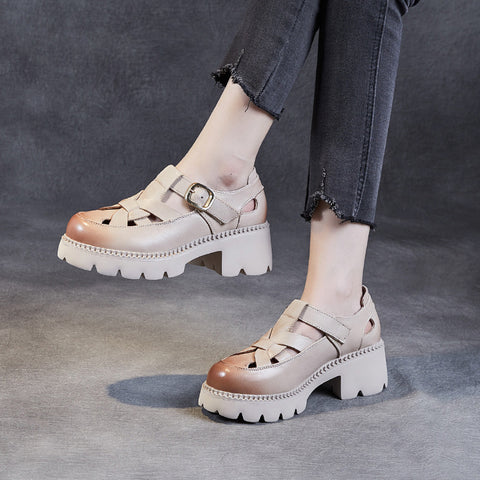 Women's Layer Cowhide Platform For Summer Breathable Sandals